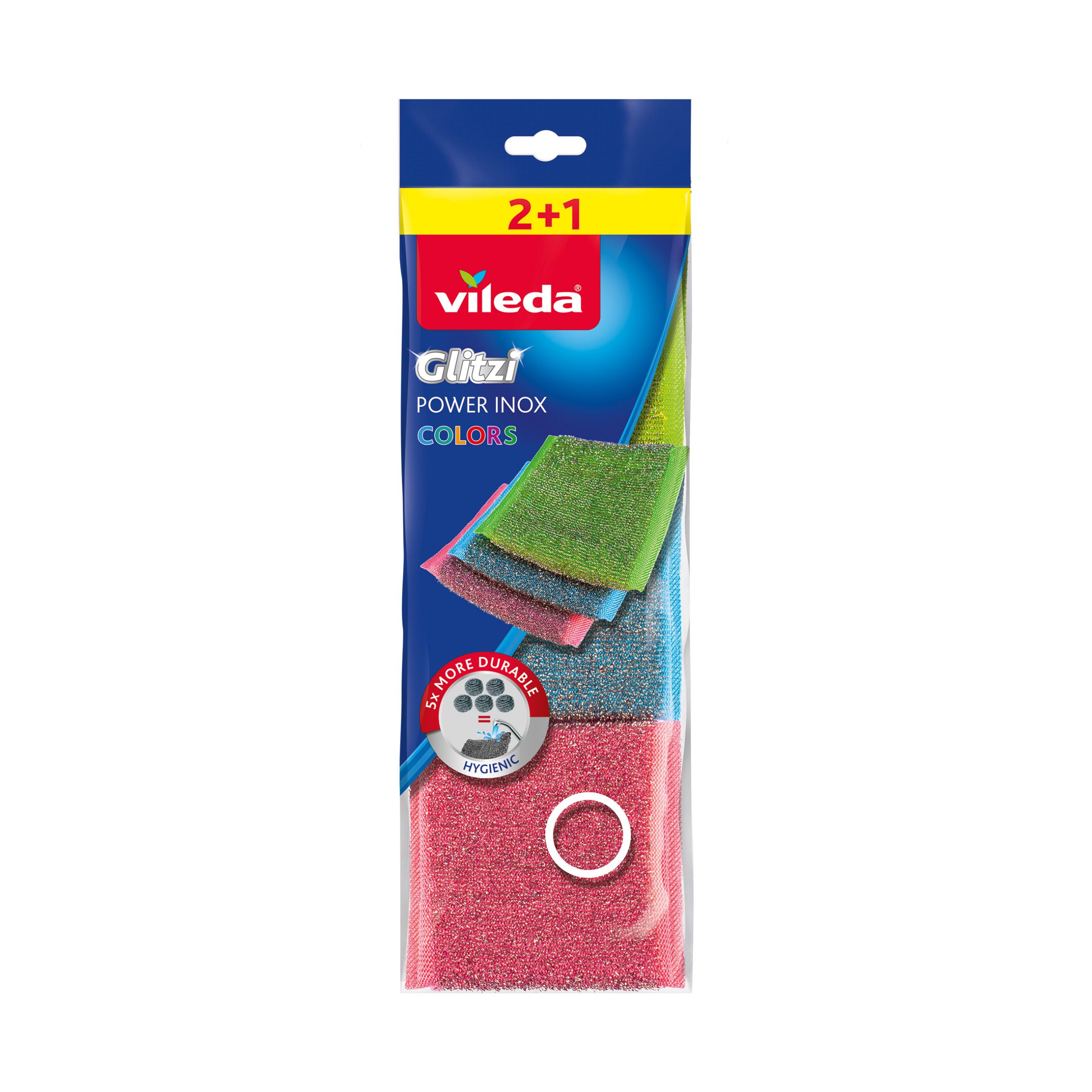 Vileda Schuurspons Glitzi Power Inox Colors 2+1